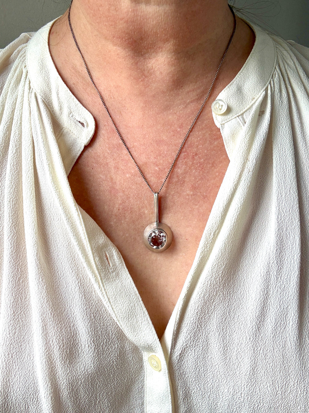Vintage Swedish Rock Crystal Pendant Necklace Sterling Silver – 20 Inch Length