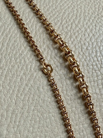 1950s era Vintage Graduated Width Rolo Link Necklace in 18k Gold - 17.75 inch length