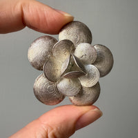 1950s Sterling Silver Filigree Flower Brooch - 1.8 inch diameter