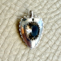 Antique Signed Swedish Silver Puffy Heart Pendant with Clear Stone