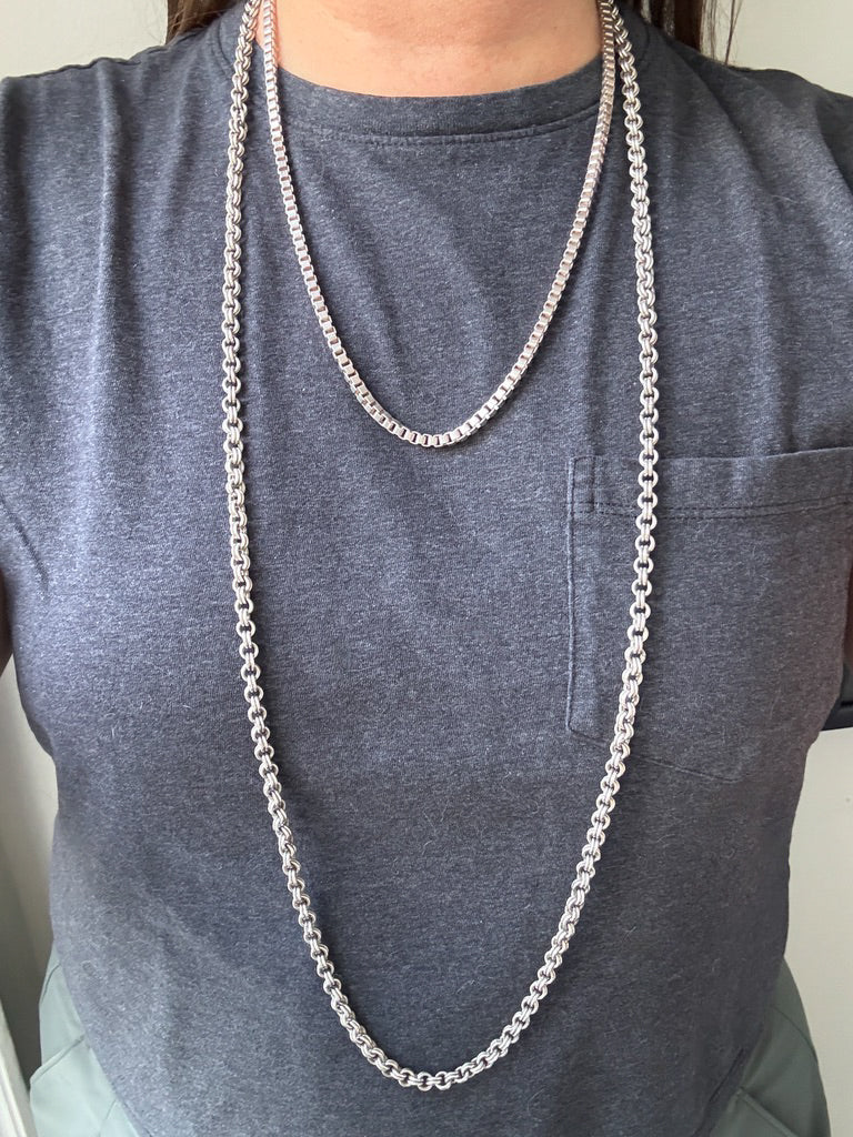 Loooong Vintage Double Rolo Link Necklace in Silver – 41 Inch Length