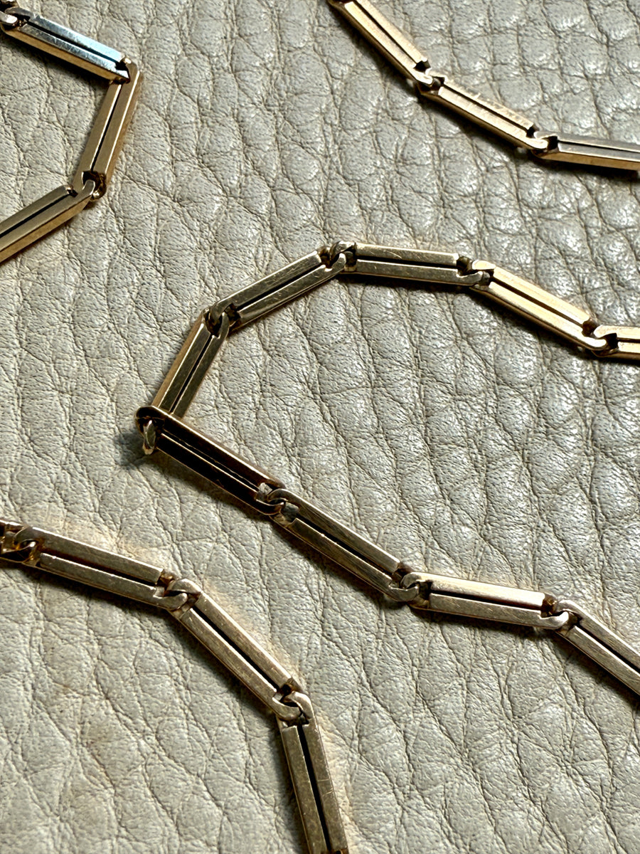 18k Gold Bar-Link Watch Chain Necklace with Dog Clip - 17 inch length