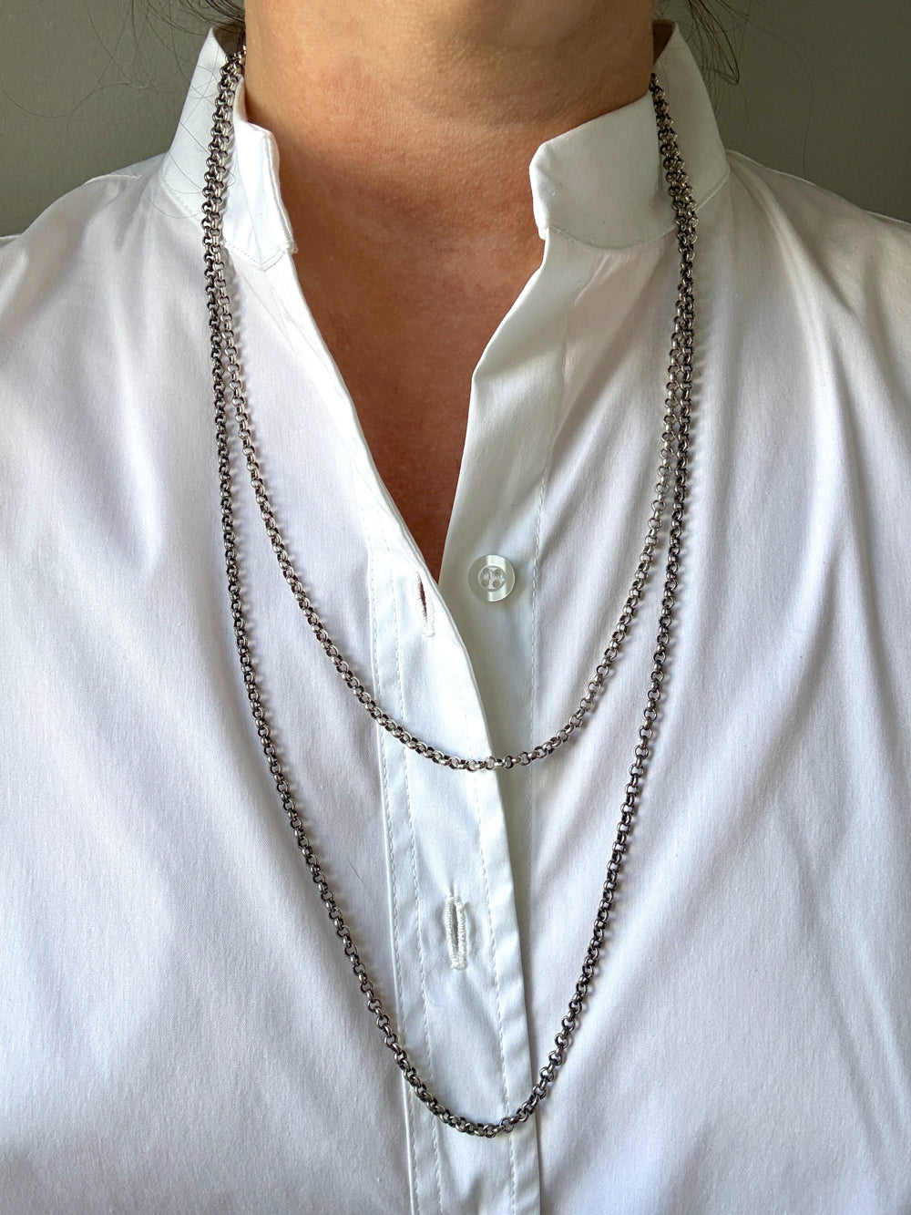 Vintage Silver Rolo Link Necklace- 23.6 inch length