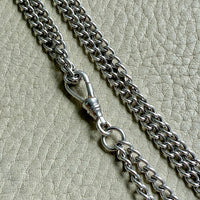 Edwardian era Sterlling Silver Longuard Curb Link Chain with Swivel Dog Clip - 31 inch doubled necklace length adjustable