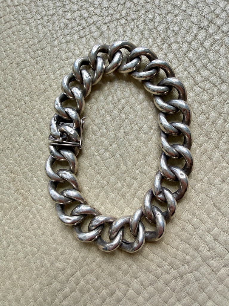 Vintage Swedish Puffy Curb Link Bracelet 830 Silver – 7.5 inch interior circumference