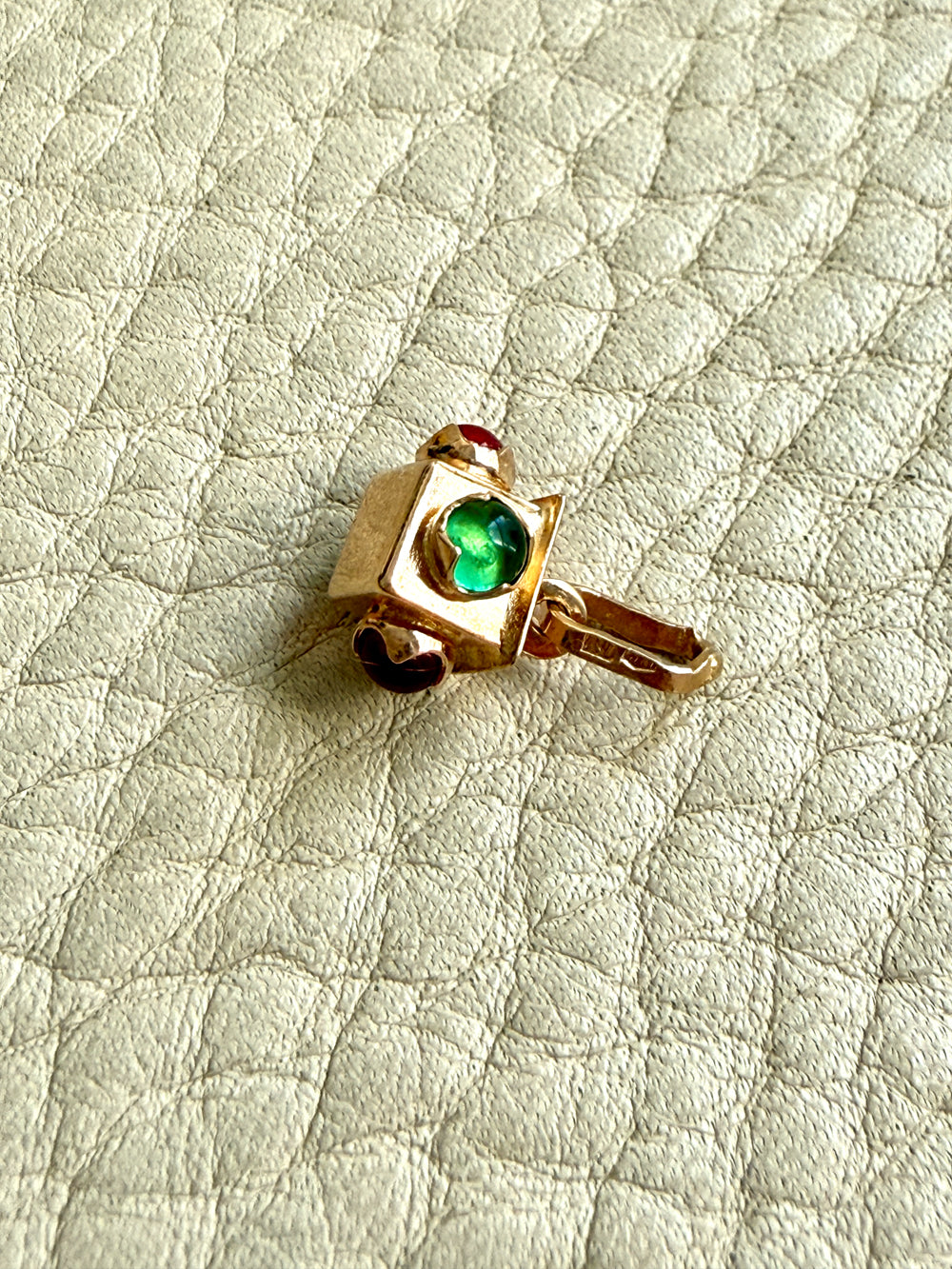 Midcentury Italian 18k Gold Square Box Charm or Pendant with Cabochon Side Accents