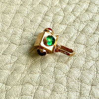 Midcentury Italian 18k Gold Square Box Charm or Pendant with Cabochon Side Accents
