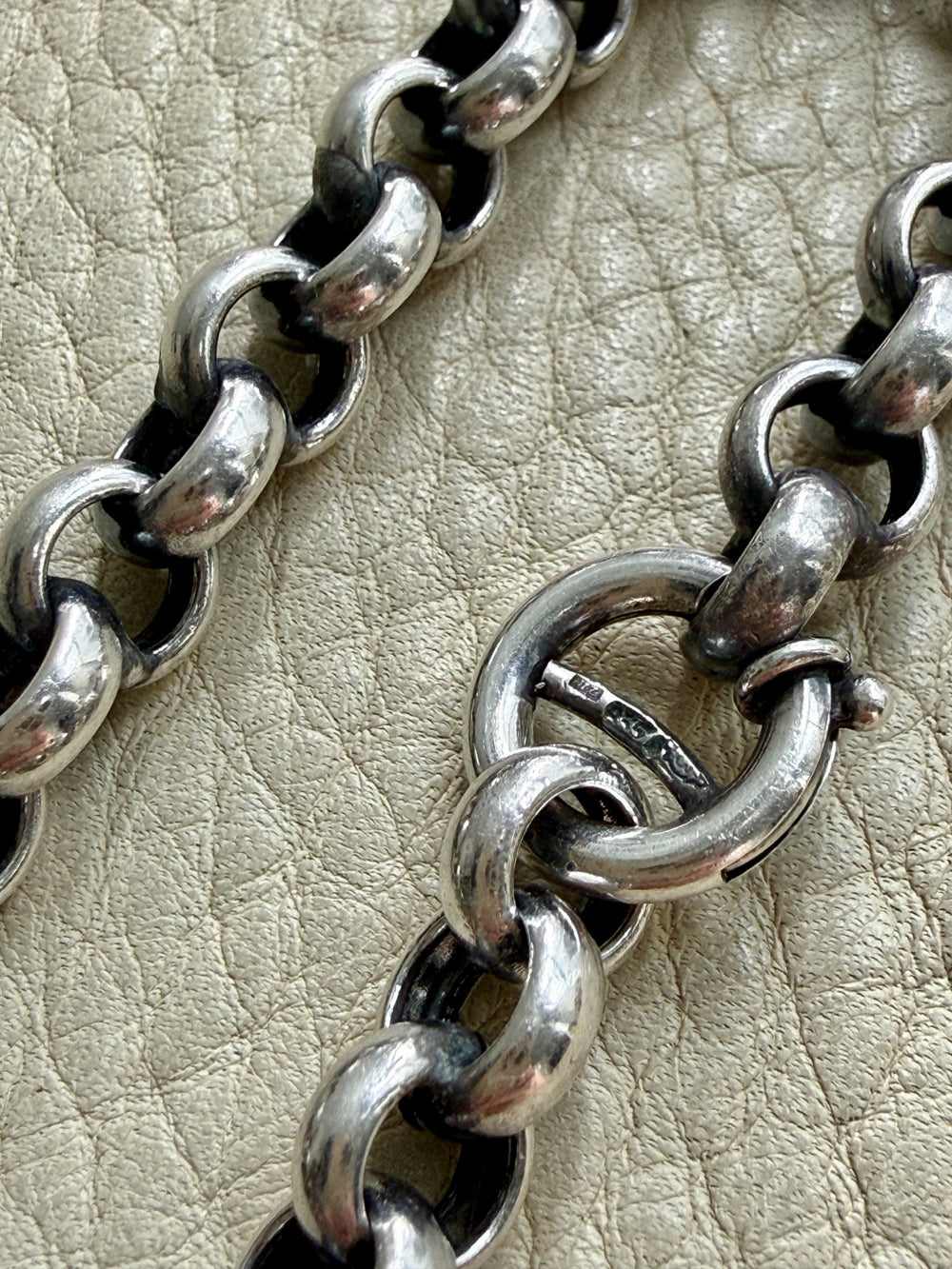 Vintage Silver Rolo Link Bracelet with Bolt Clasp - 7.5 inch length
