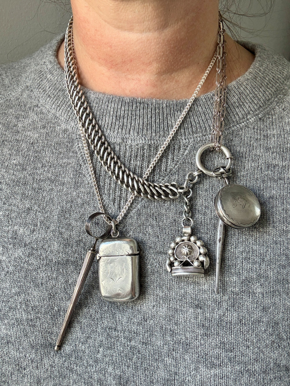 Dutch Antique Silver Awl with Screw Cover - Pendant - 3.5 inch length