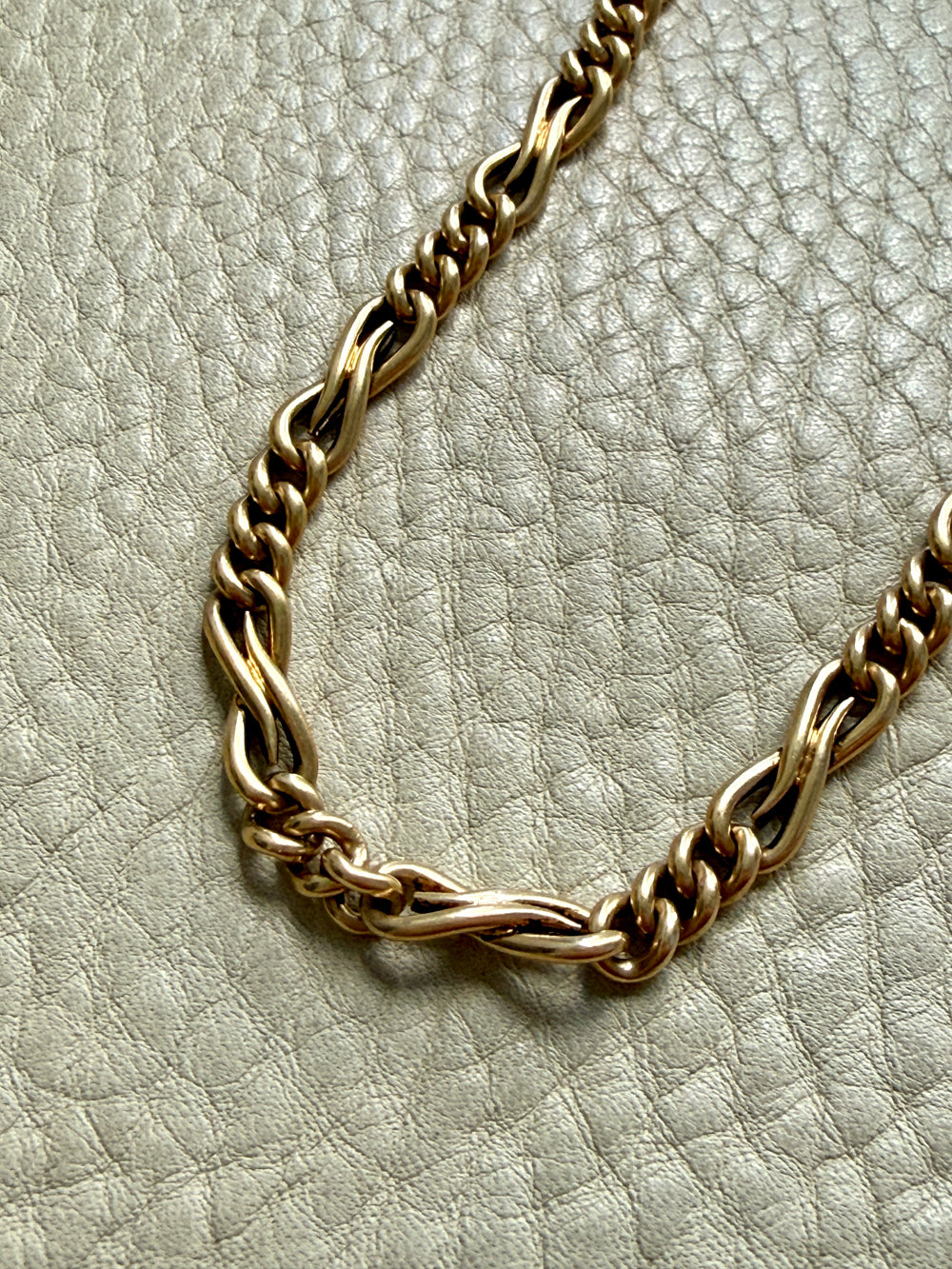 French Antique 18k Gold Watch Chain Necklace with Hand Forged Figure 8s - 16.5 inch length