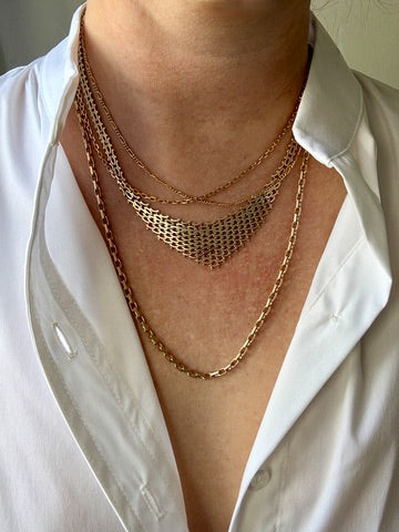 Longer Length 14k Gold Biker Link Necklace 3mm width - 22.2 inch length