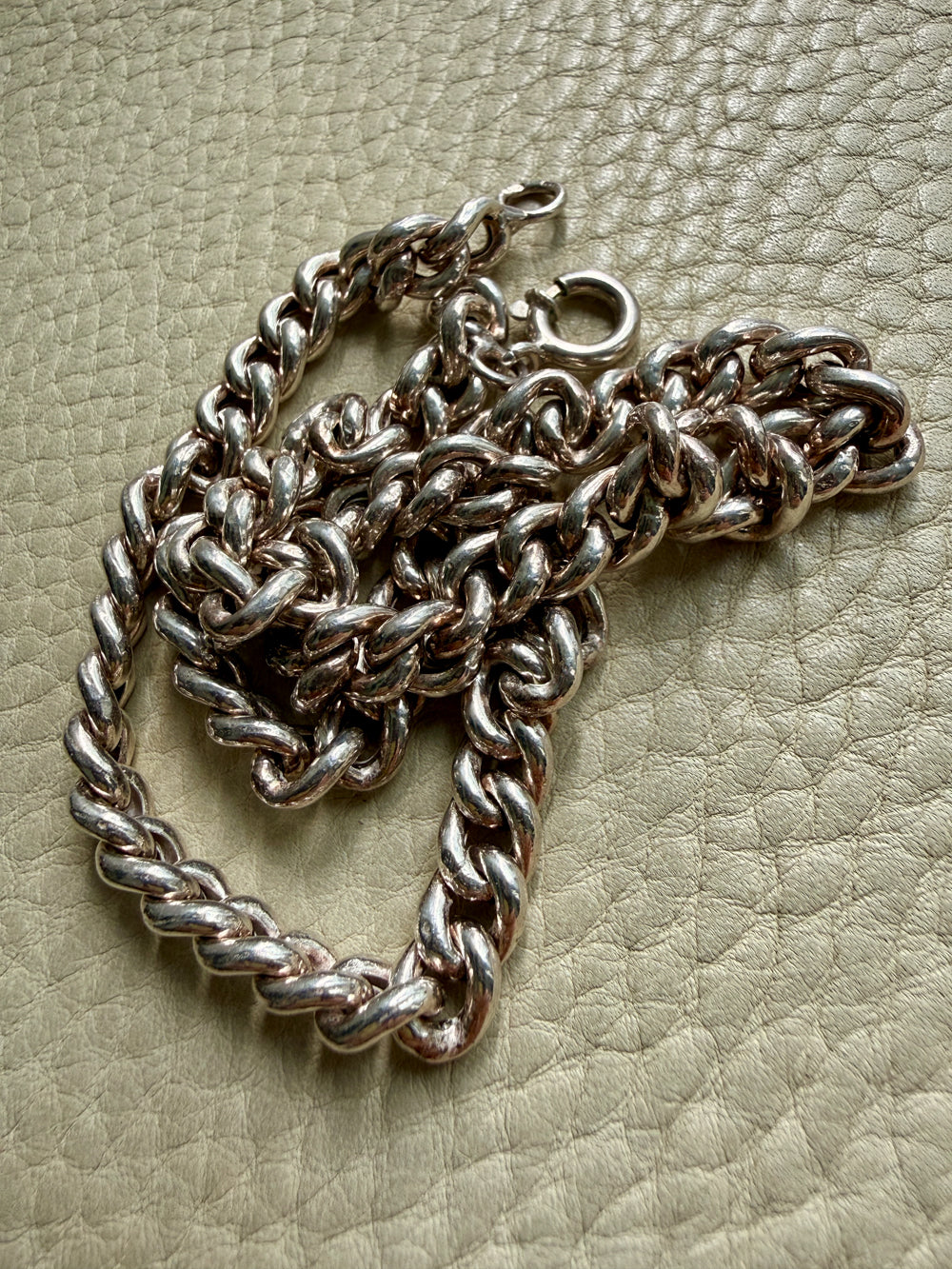Midcentury Vintage Silver Chubby Curb Necklace - hollow links - 16.4 inch length