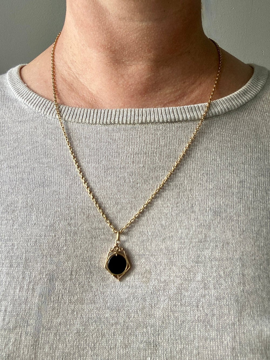 18k Gold and Black Onyx Articulated Spinner 5-sided Pentagram - Charm or Pendant