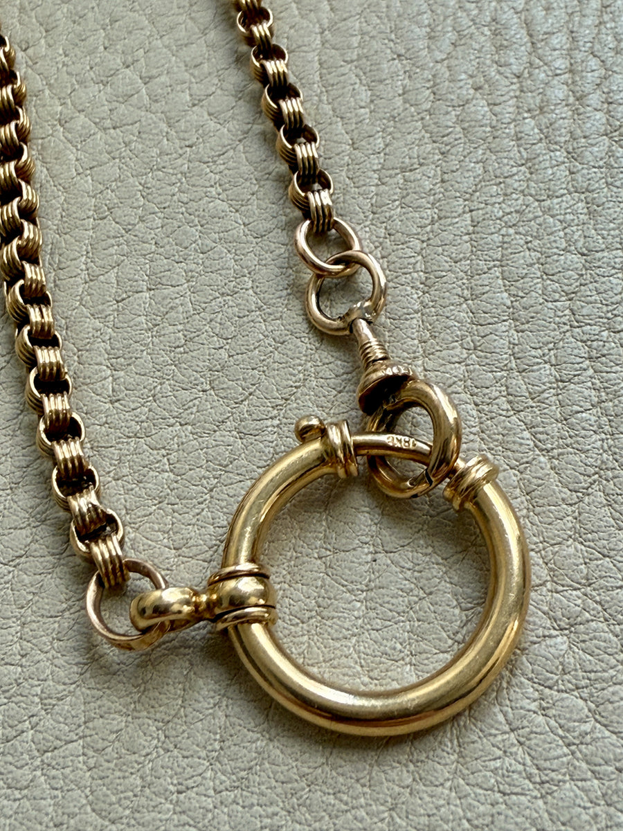 1891 Antique 18k Gold Watch Chain Necklace with Large Bolt Clasp - 18 inch length