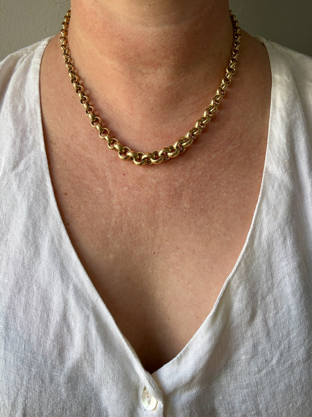 Vintage Chubby Graduated Rolo Link Necklace 18k Gold – 18.25 Inch Length