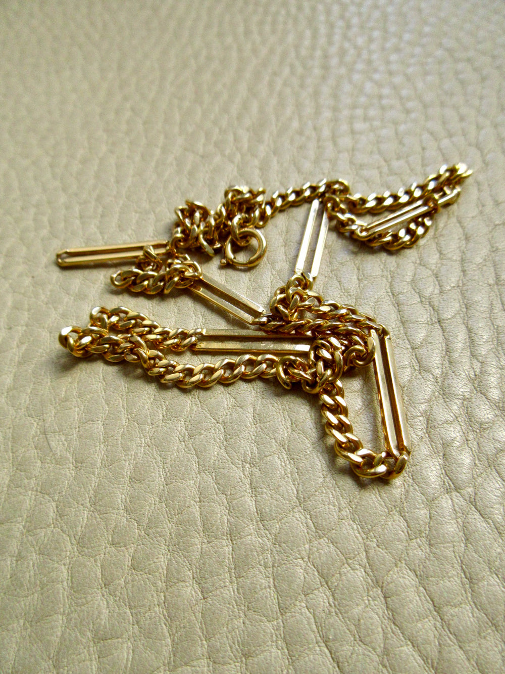 Vintage 18k Yellow Gold Bar and Curb Chain Necklace - 17.5 inch length