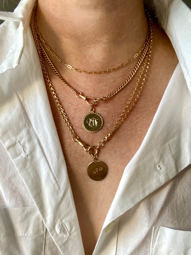 January 13, 1929 18k Gold Engraved Round Medallion Pendant for Necklace - Scandinavian Vintage