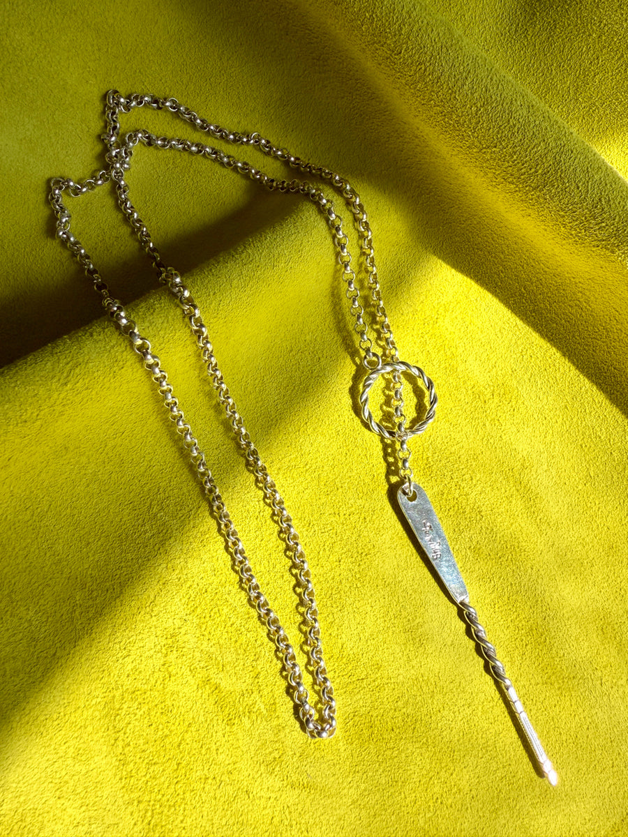 Lariat Style Vintage Rolo Link Necklace in Sterling Silver - 32.7 inch length