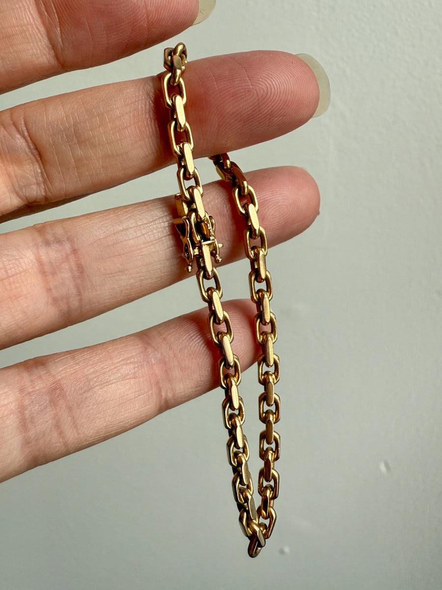 1953 Swedish Vintage 18k Gold Biker Link Bracelet 3.6mm width - 7.3 inch length