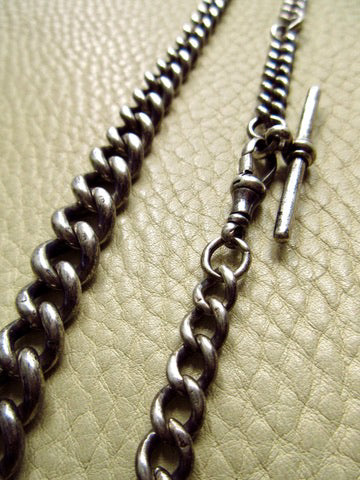 1863 Antique UK Sterling Silver Curb Link Watch Chain – 15.2 Inch Length
