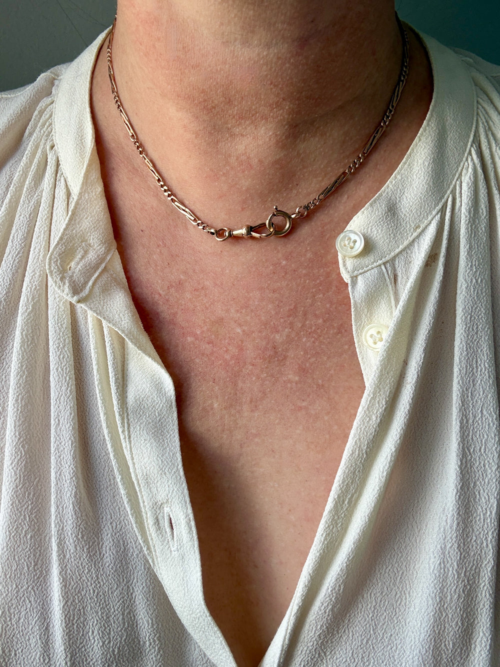 Rosy 14k Gold Bar and Curb Watch Chain Necklace - 16.7 inch length