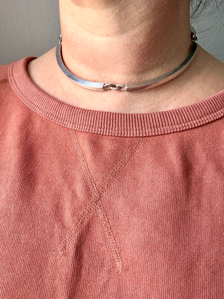 1970s era Vintage Sterling Silver Bar Link Choker Necklace by Franz Scheuerle Quinn – 14.5 inch interior circumference