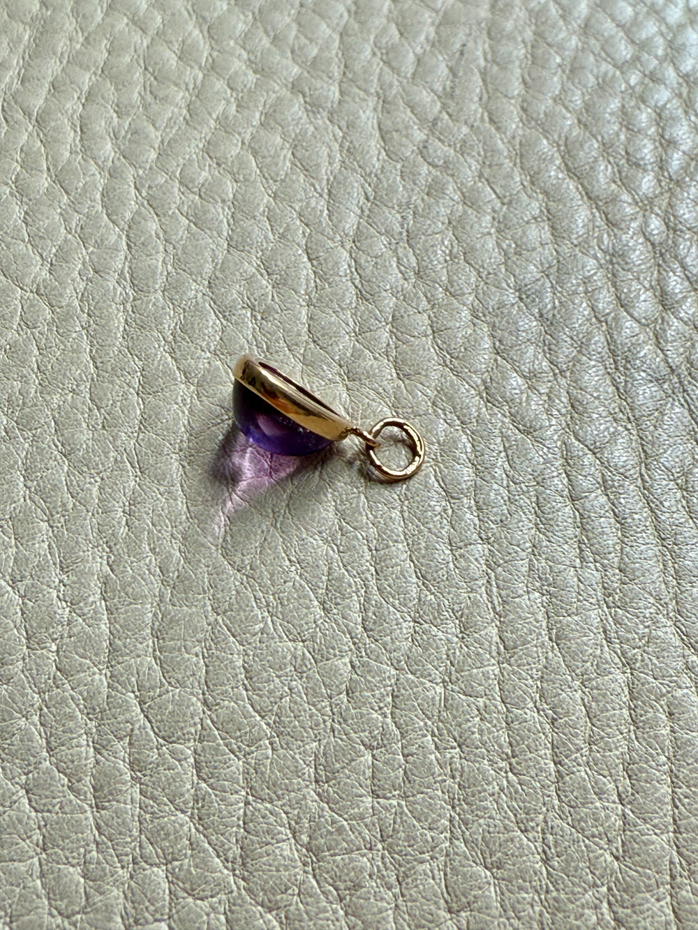 18k gold transparent purple amethyst stone puffy droplet pendant or charm