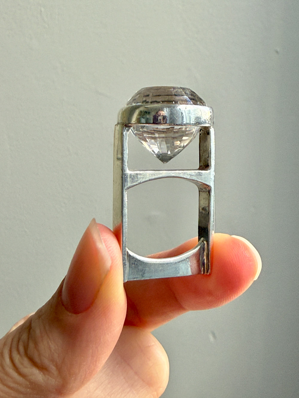 SPARKLES!! 1972 Ove Bohlin Modernist Silver and Quartz Cocktail Ring - Size 7.5