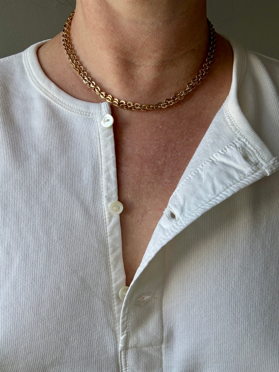 Italian Midcentury era Vintage Flat Oval link long chain in 18k gold - 32.3 inch length