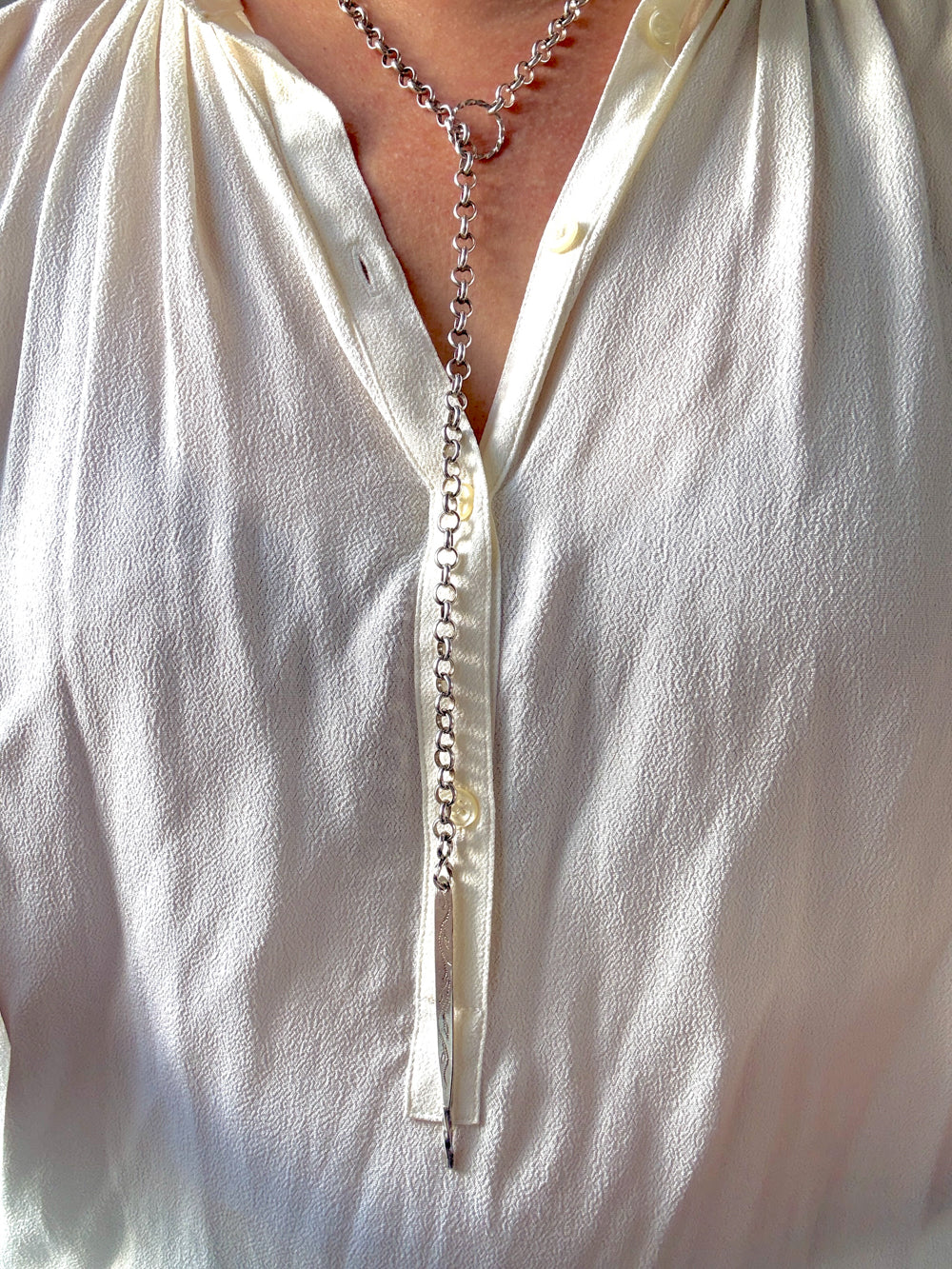 1941 Vintage Swedish Silver Lariat Rolo Necklace – 26.5 Inch Adjustable Length