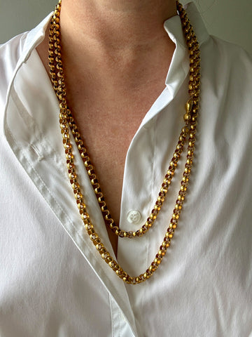 1834 Antique Long Length Rolo Link Necklace 22k Gold - 54.3 inch length