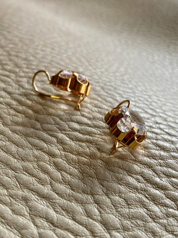 Special and sparkly!! - White topaz and 18k gold Modernist flower earrings - Vintage Scandinavian