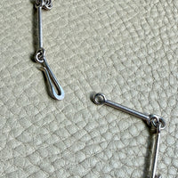 Brutalist Silver Rod Link Necklace with Organic Square Pendant and Large Faceted Crystal Quartz - 20.8 inch length