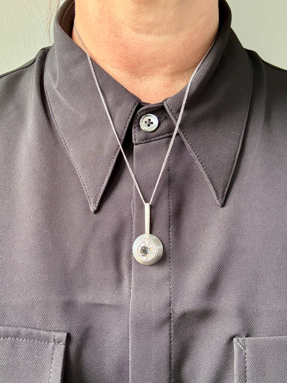 Vintage Swedish Rock Crystal Pendant Necklace Sterling Silver – 20 Inch Length
