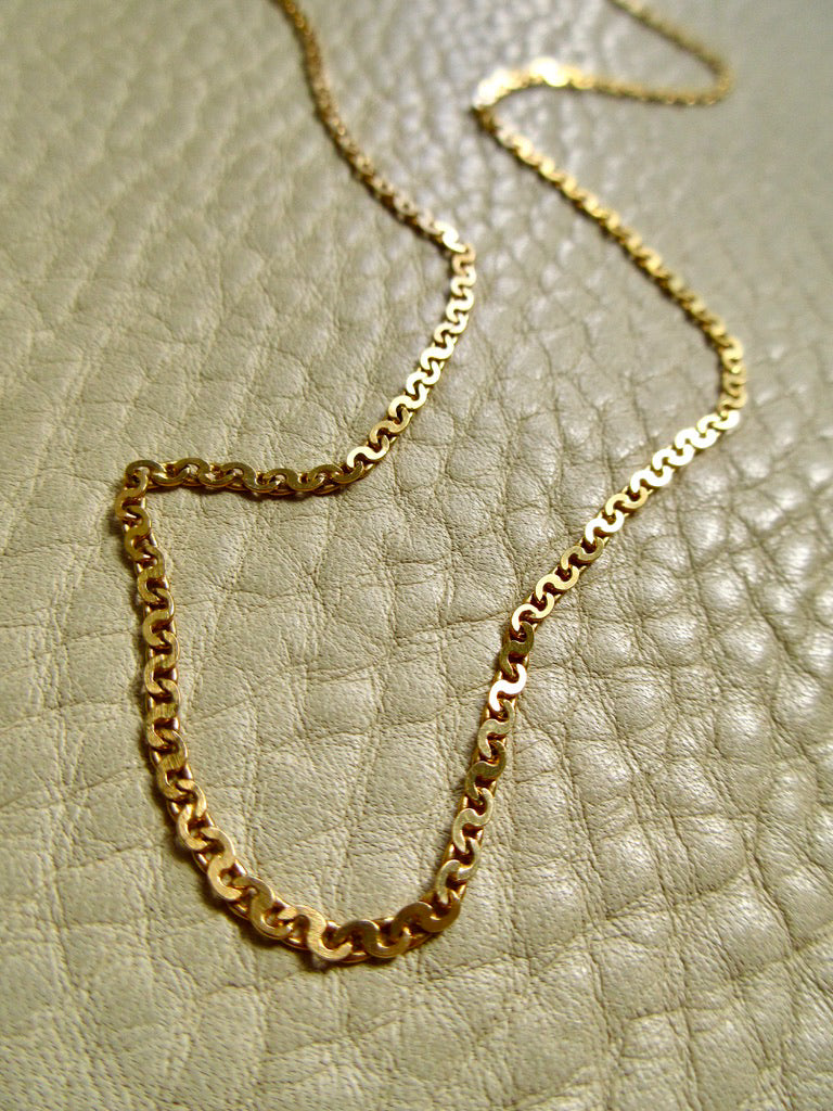 Skinny Vintage Swedish Virola Link Necklace 18k Gold – 19.7 Inch Length