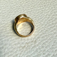 Unique! 18k Gold Vintage Signed Hammer Finish Signet Ring - Size 6.75-7