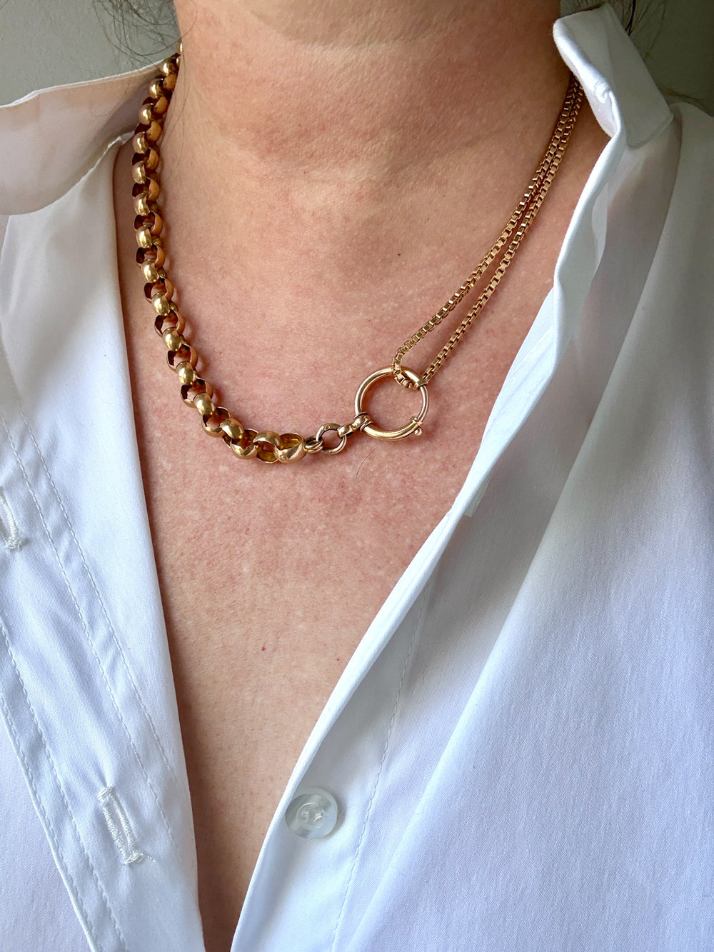 1903 Swedish Antique 18k Gold Chubby Rolo Chain Necklace with Bolt Clasp – 11.25 inches