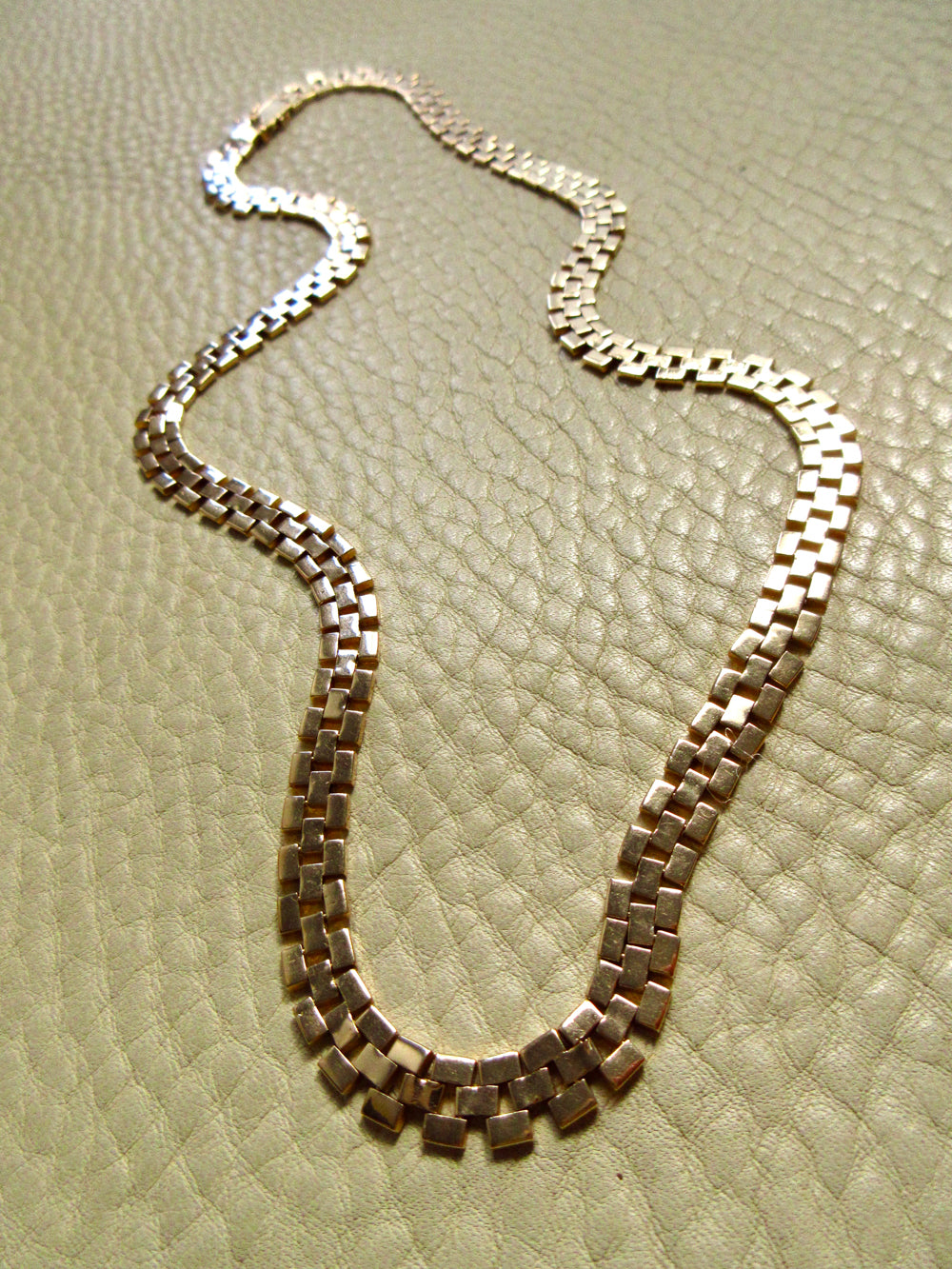 SILKY! Midcentury Italian Brick Link Necklace 18k Gold – 18.5 Inch Length