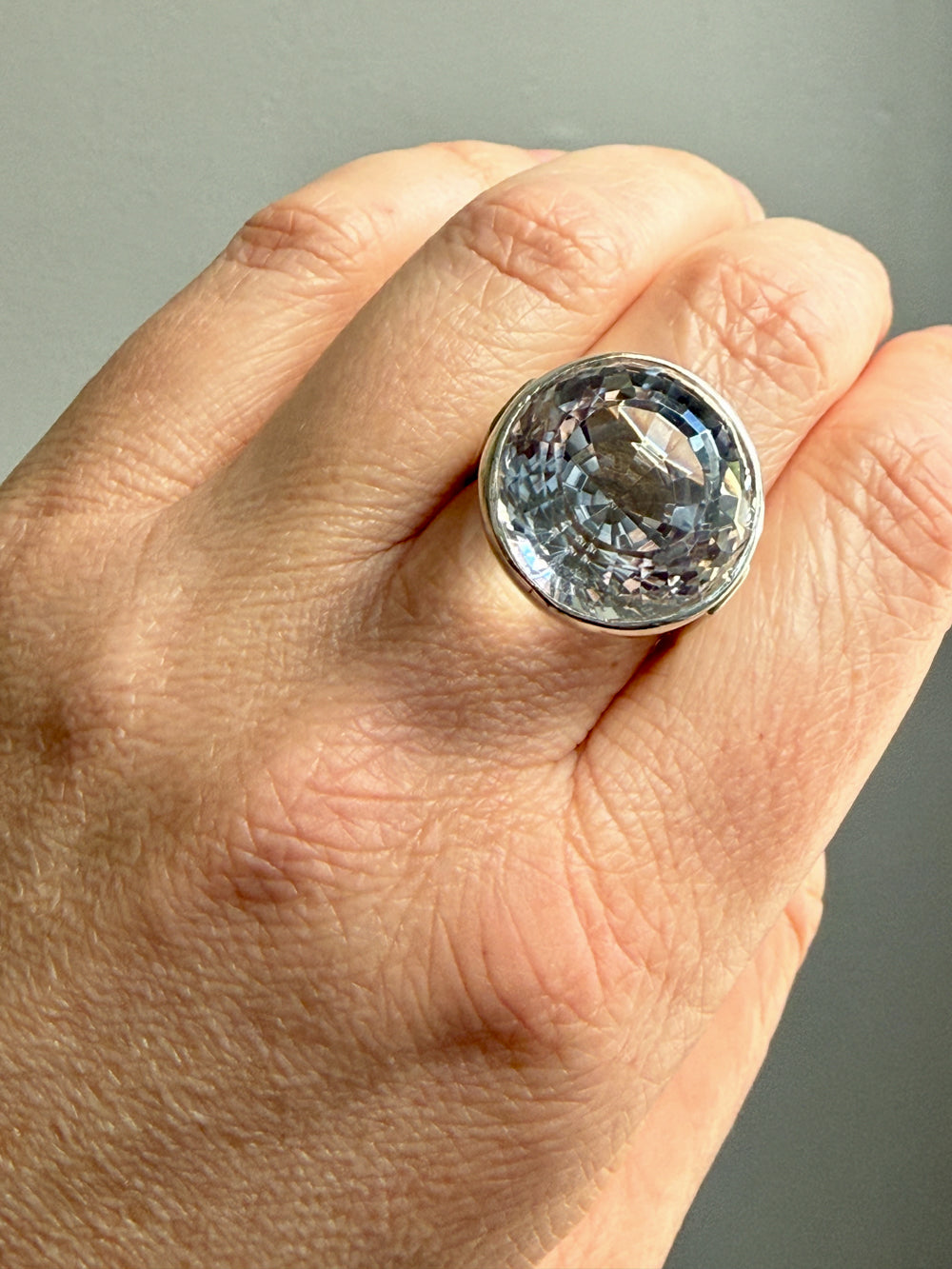 SPARKLES!! 1972 Ove Bohlin Modernist Silver and Quartz Cocktail Ring - Size 7.5