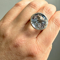 SPARKLES!! 1972 Ove Bohlin Modernist Silver and Quartz Cocktail Ring - Size 7.5