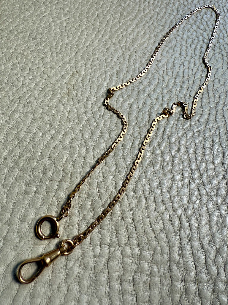 18k Gold Antique Virola Link Watch Chain Front Clasp Necklace - 16.4 inch length