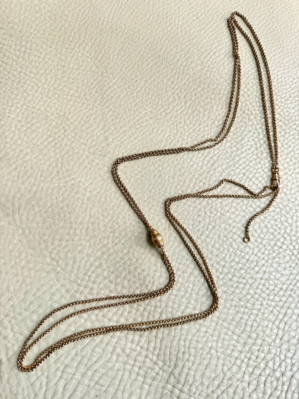 Victorian Era Antique 18k Gold Longuard Belcher Link Chain with Slider & Dog Clip - 33 inch doubled necklace length
