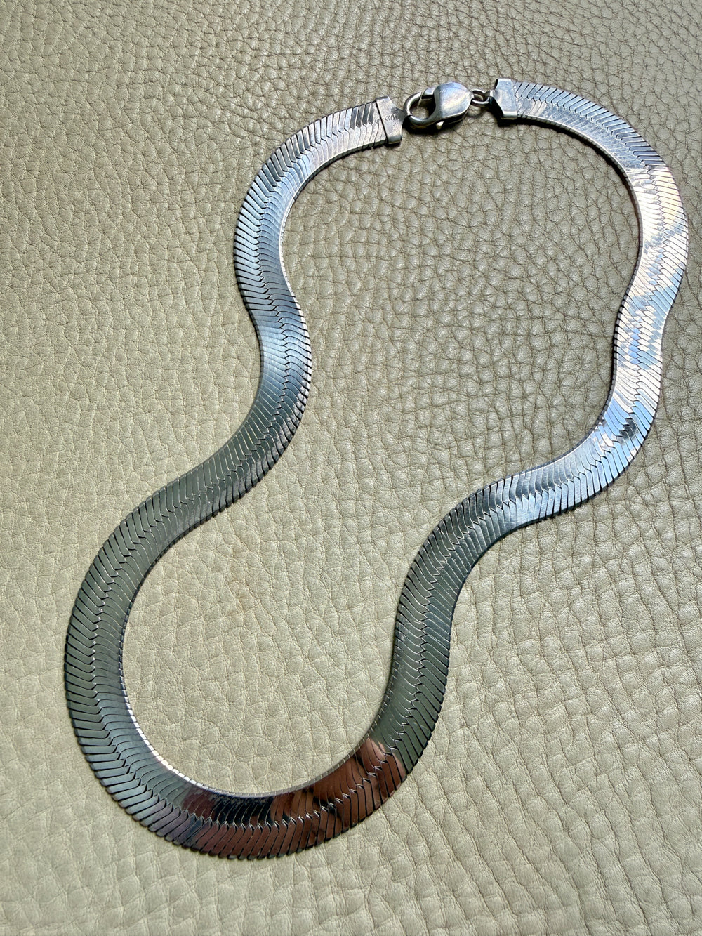 Italian Sterling Silver Herringbone Chain Necklace – 18.5 Inch Length
