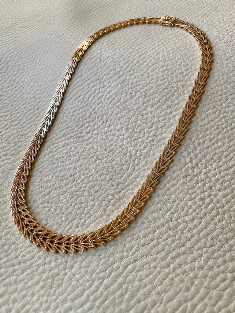 Exquisite 14k gold Danish Leaf Link necklace - geneva variation - by Jens Poul Asby