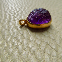 1979 Swedish Hand Carved Domed Amethyst Pendant 18k Gold – 1 inch drop