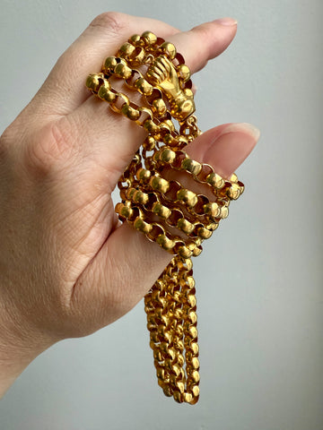 1834 Antique Long Length Rolo Link Necklace 22k Gold - 54.3 inch length