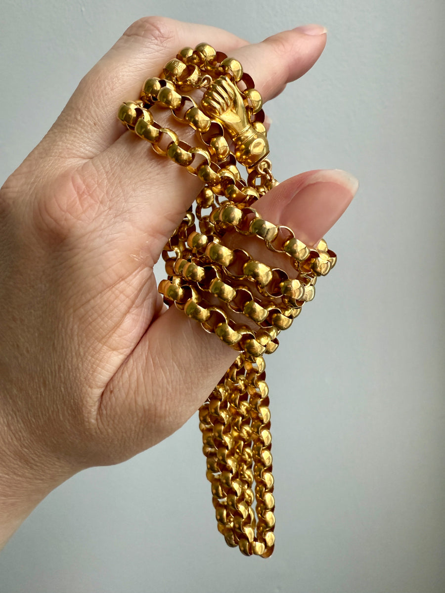1834 Antique Long Length Rolo Link Necklace 22k Gold - 54.3 inch length