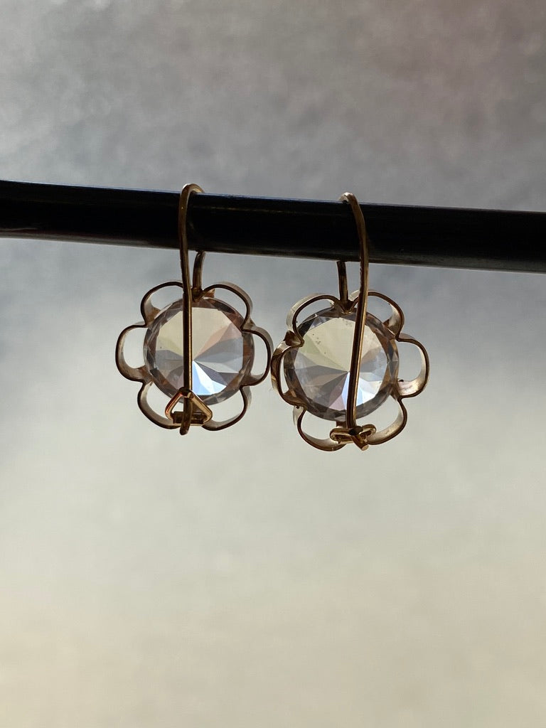 Sparkles!! - White topaz and 18k gold Modernist flower earrings - Vintage Scandinavian