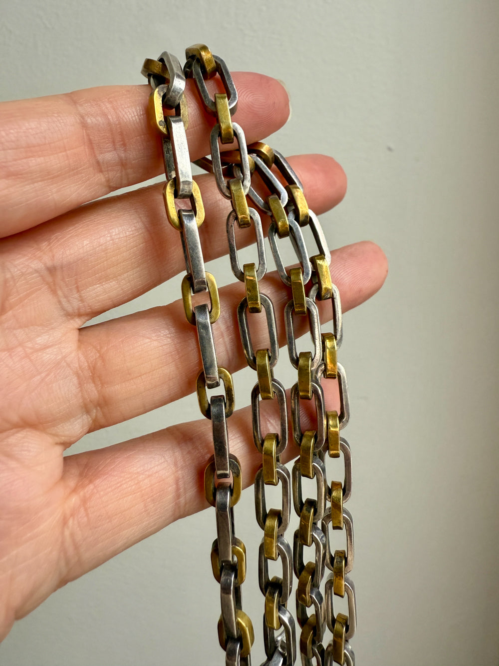 UNIQUE Chunky Sterling Silver with Alternating Gilt Links - Taxco Link Necklace - 24 inch length