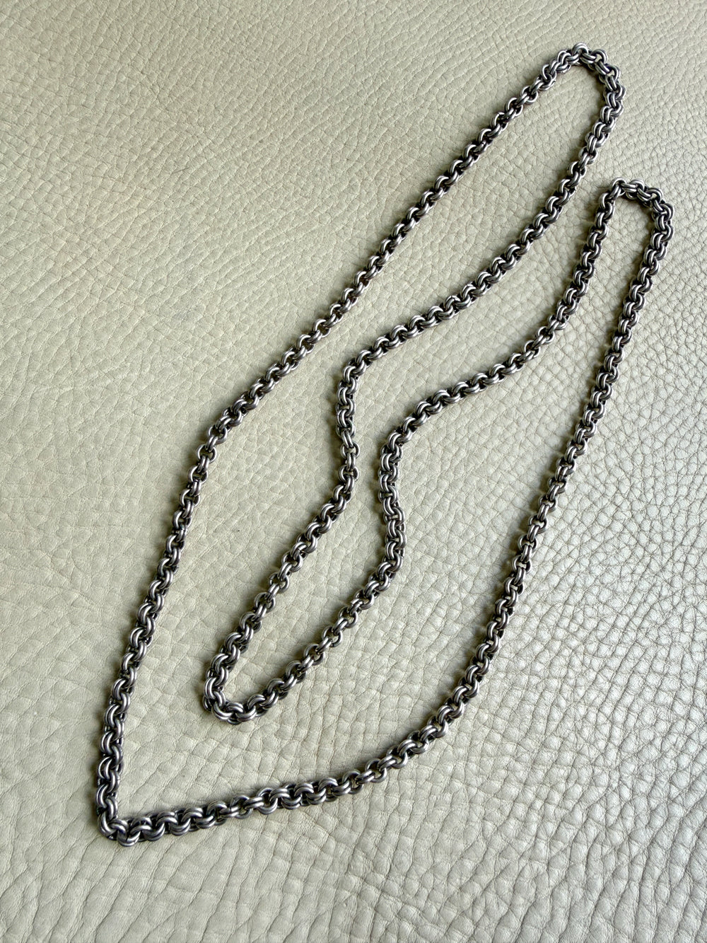Loooong Vintage Double Rolo Link Necklace in Silver – 41 Inch Length
